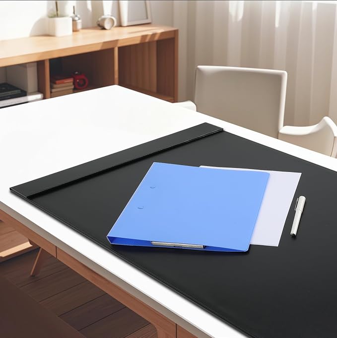 34" x 20" Leather Desk Blotter with Side Rails for Writing Leather Executive Desk Pad Protector Desk Mat for Office Home Workplace Black