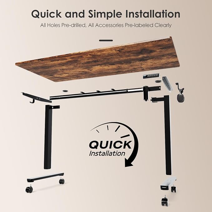 Monomi Electric Standing Desk 48”x24”, Height Adjustable Desk with Wheels | Sit Stand Up Desk for Home Office,Ergonomic Computer desk with Memory Preset and Anti-Collision,Headphone Hook, Rustic Brown