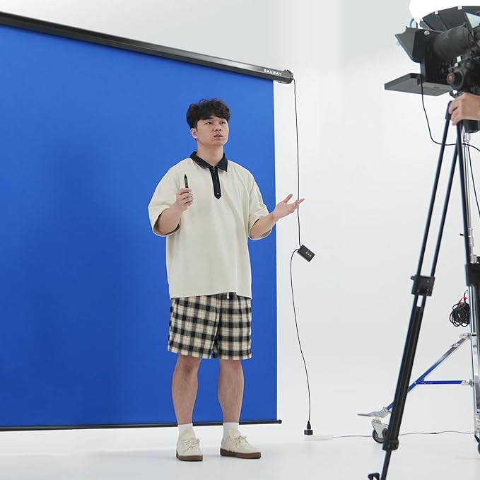 RAUBAY Motorized Pull Down Blue Screen - 78.7" x 86.6" Collapsible Wall-Mount Background for Professional Video Production, Chroma Key Backdrop for YouTube, TikTok, Streaming, Video Conferencing