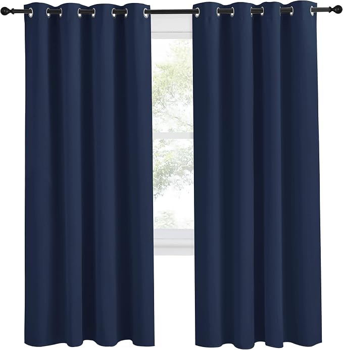 NICETOWN Blackout Curtain Panel, Navy Blue, 55 inches Wide by 78 inches Long, 1 PC, Light Blocking Room Darkening Drape/Drapery for Nursery Room, Ring Top