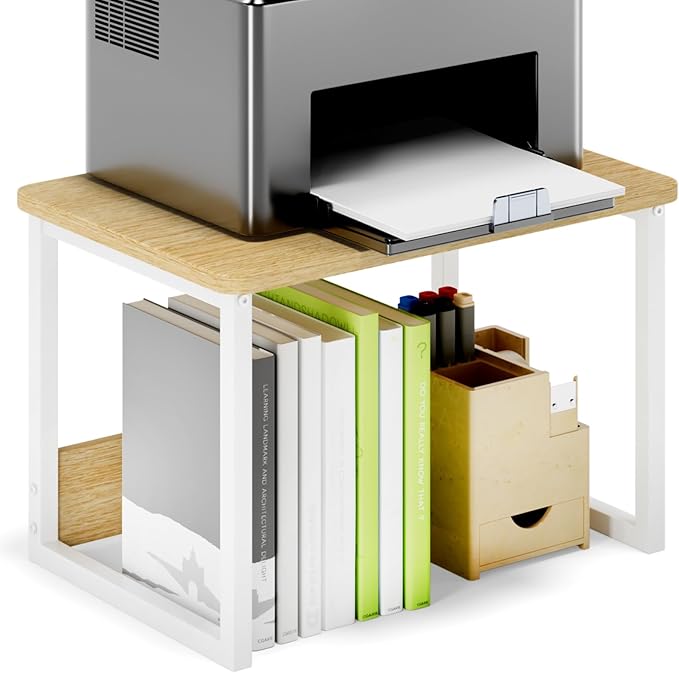MARTY Printer Stand for Desk, Desktop Shelf Printer Riser for Home Office | Desktop Printer Stand, 17.1"x12.4", Printer Shelf, Small Printer Table for Fax Machine Copier Scanner, Desk Organizer, Maple
