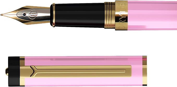 Dryden Designs Fountain Pen - Medium Nib and Fine Nib | Includes Luxury Box, 6 Ink Cartridges - 3 Black 3 Blue and Ink Refill Converter - Luscious Pink