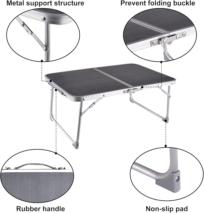 Foldable Laptop and Bed Table with Storage - Portable Mini Lap Desk for Legs, Ideal for Study, Reading, Picnic, Breakfast & Early Summer Camping