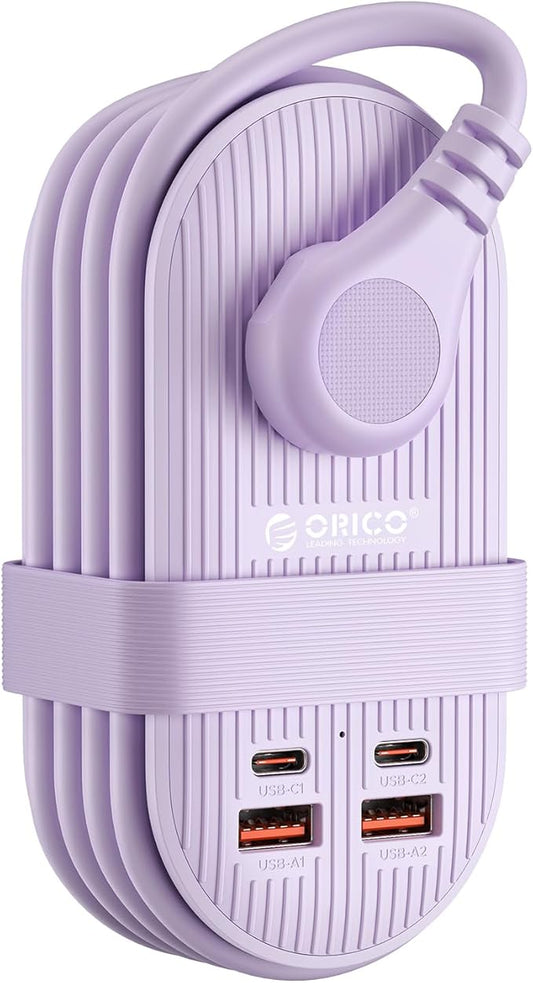 ORICO 45W Power Strip for iPhone 17 and Galaxy S25, 7 in 1 Charging Station with 3AC, 2 USB-A, 2 USB-C, 4ft Thin Extension Cord, Flat Plug Fashion Essential for Travel/Home/Office/Library/Dorm - TK45