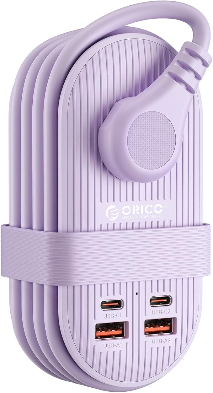 ORICO 22.5W Travel Power Strip, 7 in 1 Charging Station with 3AC, 2 USB-A, 2 USB-C, 4ft Thin Extension Cord, Flat Plug Fashion Essential for Travel/Home/Office/Library/Dorm -TK22