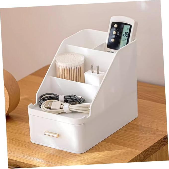 Luxshiny Large Capacity Desk Storage Box with Drawer Multi Functional Desktop Organizer Pen Holder for Home and Office Versatile Compartments for Supplies Modern Design