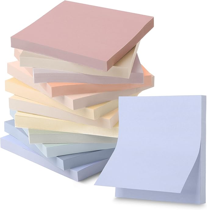 Mr. Pen- Sticky Notes, 3”x3”, 12 Pads, 600 Sheets, 12 Soft Vintage Color Sticky Notes 3x3 for Journaling, Stocky Notes for Bible Journaling