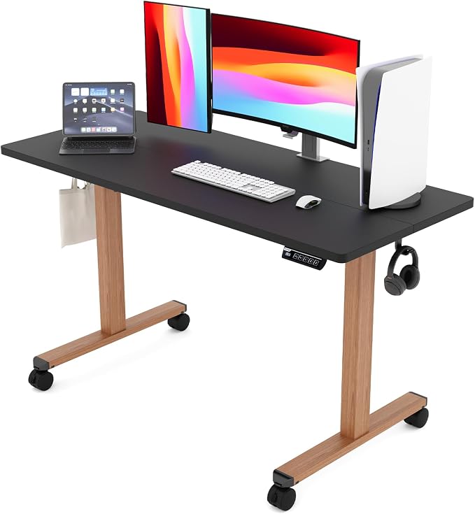 Monomi Electric Standing Desk 55”x24”, Height Adjustable Desk with Wheels | Sit Stand Up Desk for Home Office,Ergonomic Computer desk with Memory Preset and Anti-Collision,Headphone Hook, Black