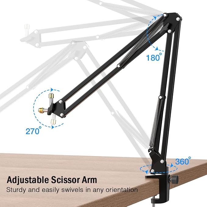 Microphone Arm Stand, FIFINE Suspension Boom Scissor Mic Stand with Heavy Duty Clamp, 3/8" to 5/8" Adapter, for Voice-Over, Gaming, Recording, Studio, Home Office (CS1)