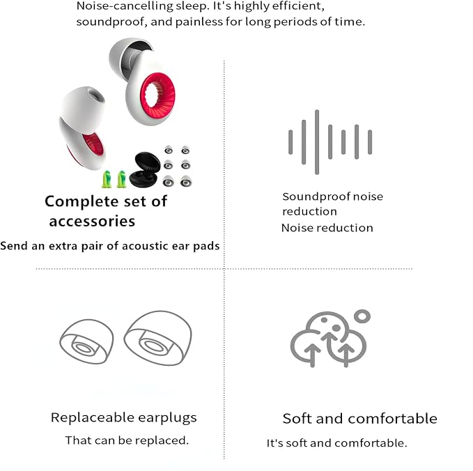 Ear Plugs for Sleeping – Reusable Noise-Reducing Earplugs | Colourful Hearing Protection | Perfect for Sleep, Focus, Noise Sensitivity & Travel | Customizable Fit | 30dB Noise Reduction (White+red)