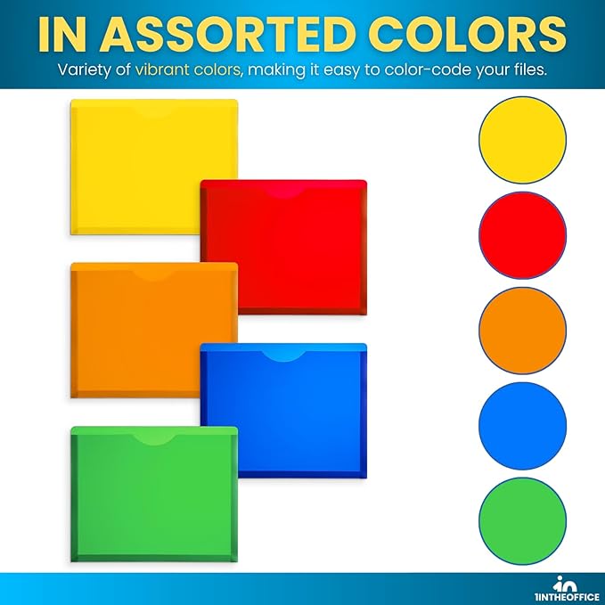 1InTheOffice File Folders, Plastic, Assorted Colors, Letter Size, Expandable, 20 Pack