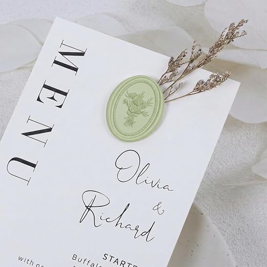 UNIQOOO Wax Seal Stickers - Vintage Photo Frame Floral Bouquet Wedding Invitation Envelope Seal Stickers, 50 Pcs Self-Adhesive Sage Green Stickers, Perfect for Invitation, Gift Wrapping, Party