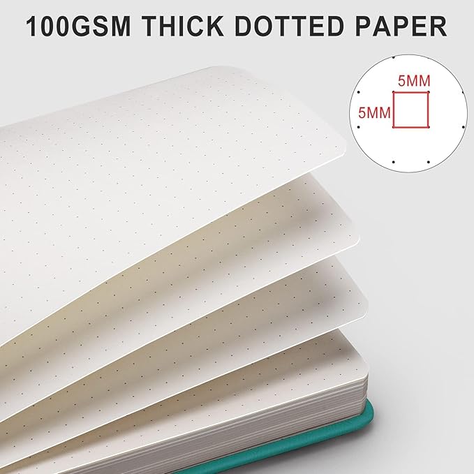 AHGXG Dotted Journal - 320 Numbered Pages Dot Grid Notebook A5 Thick Journal, 100gsm Thick Dotted Paper, Leather Hardcover,Inner Pocket, 5.75'' × 8.38'', Cyan
