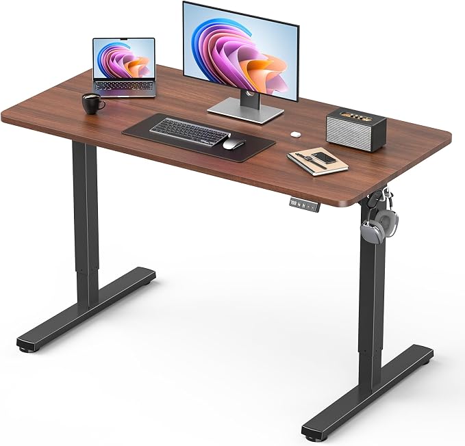 40" Electric Standing Desk Adjustable Height, Sit Stand up Desk for Home Office & Computer Workstation, 2 Memory Height Settings, Splice Board, 2 Hooks, Black Frame/Walnut Top
