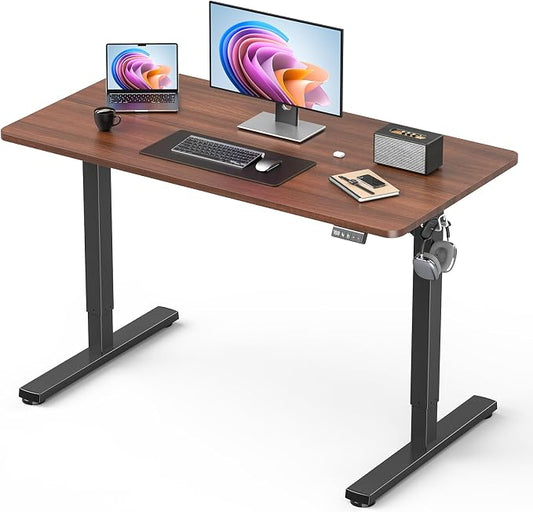40" Electric Standing Desk Adjustable Height, Sit Stand up Desk for Home Office & Computer Workstation, 2 Memory Height Settings, Splice Board, 2 Hooks, Black Frame/Walnut Top