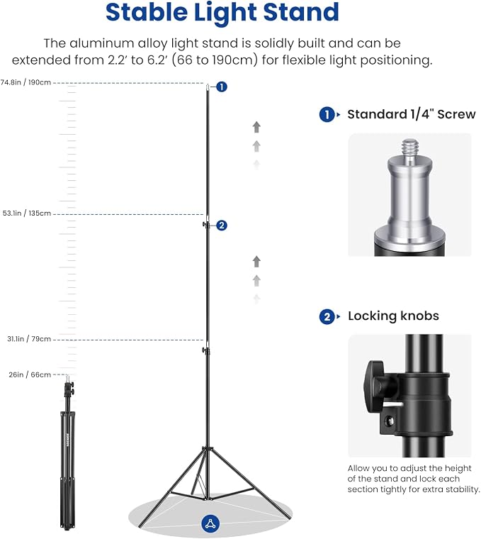 NEEWER 2 Pack Bi Color 660 LED Video Light and Stand Kit: (2) 3200-5600K CRI 96+ Dimmable Light with U Bracket and Barndoor, (2) 75 inches Light Stand for Studio Photography, Video Recording (Black)