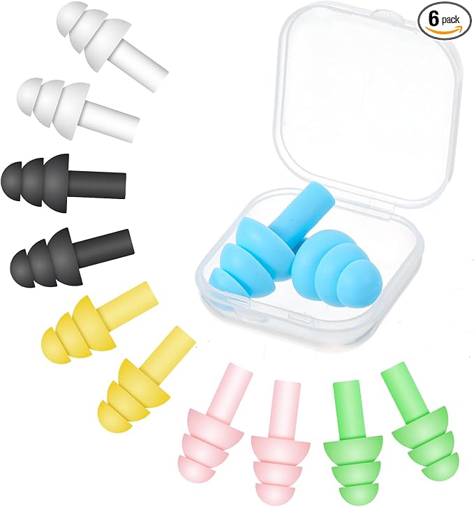 6 Pair Reusable Ear Plugs for Sleeping, Rubber Ears Plug for Big & Small Ear Canals Soft Noise Cancelling Earplugs for Travel Sleeping, Comfortable Fit, Multi-Color Generally Suitable for Most People