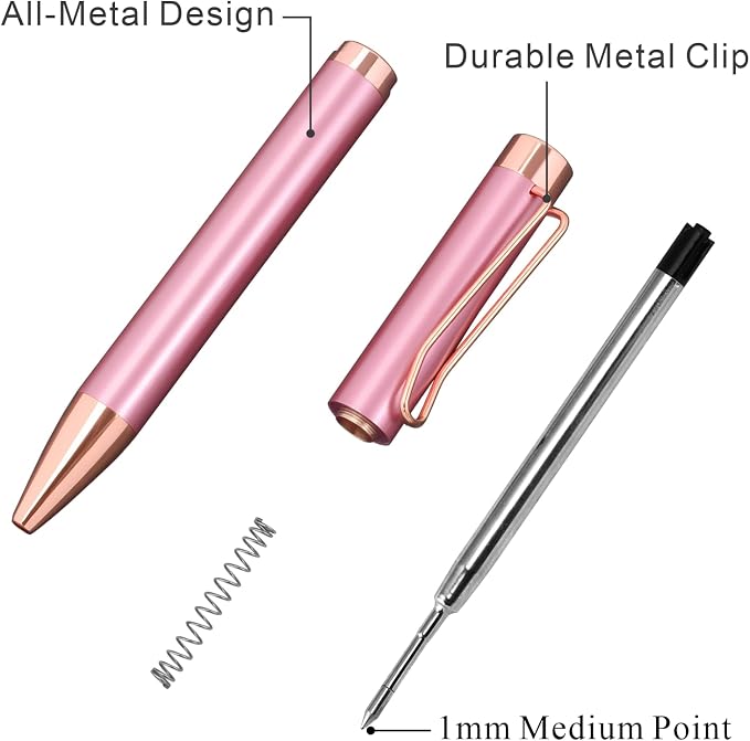 Cambond Ballpoint Pens Black Pen - Bulk Metal Twist Pen, 1.0 mm Medium Point Nice Pens for Journaling Gift Business Men Police Flight Attendants, 3 Pens with 3 Refills (Rose Gold)