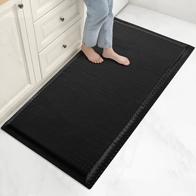 Anti Fatigue Mat 3x5Ft 15/16" Thick Soft Sponge Ergonomic Mat Black | Dense Comfort Double Shift Floor Mat Tenacious Diamond Ridge Unwavering Standing Mat Woodshop Metal Fabrication