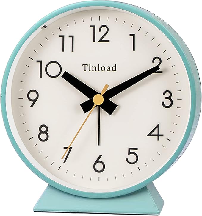 Tinload 4.5" Battery Operated Antique Retro Analog Alarm Clock, Small Silent Bedside Desk Clock,Lighted on Demand, Battery Operated, Snooze, for Living Room, Bedroom, Bedside, Desk(Green)