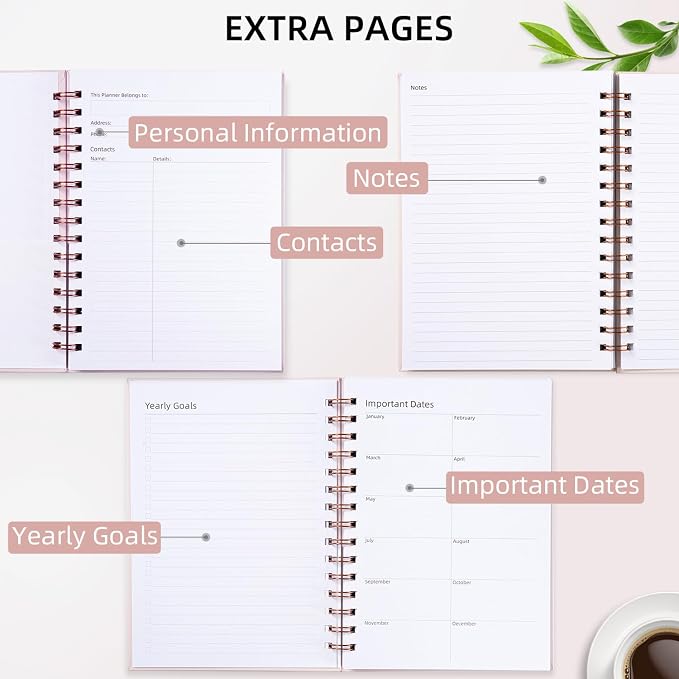 Undated Weekly and Monthly Planner Spiral Bound- Weekly Goals Notebook, To Do List, Habit Tracker Journal, Academic, Aesthetic, Stylish School or Office Supplies (6.1" x 8.4" - Pink)