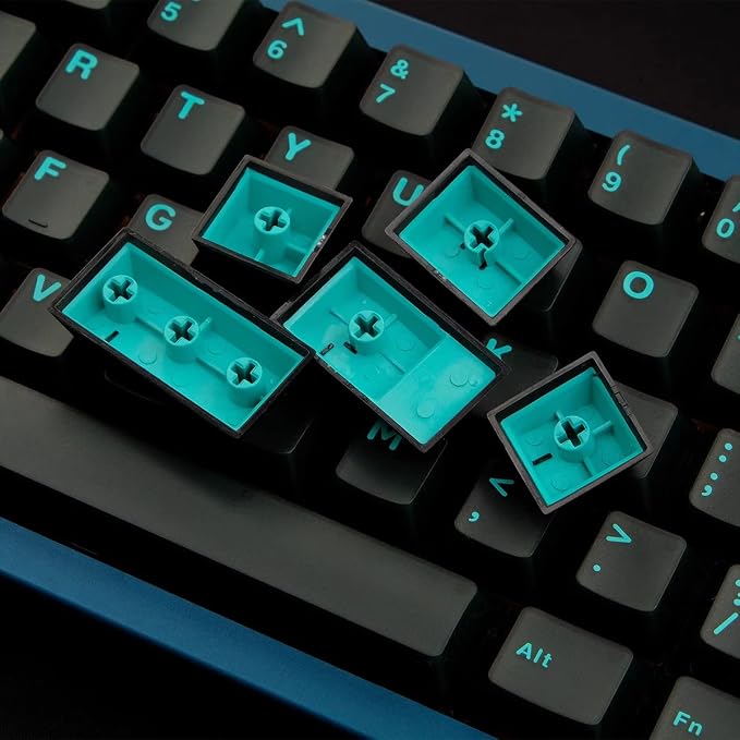 Sumgsn 114 Keys Translucent Keycaps Cherry Profile Doubleshot Cyan Keycap Set Fit for 60% 65% 75% Cherry Mx Switches Mechanical Keyboards