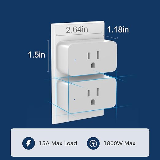 2 Pack Smart Plugs, WiFi Outlets Compatible with Alexa&Google Assistant,15A/1800W Max, Smart Socket with Timer and Group Control, No Hub Required, Simple Setup, for Home(2.4G WiFi Only)