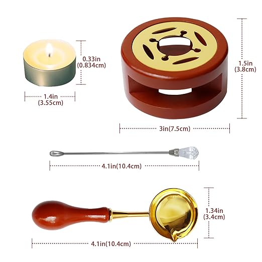 Red Brown Wax Seal Warmer Furnace Kit with Spoon & Stir Stick and Tealight Candles Set for Wedding Wax Envelope Seal Stamp (Red)