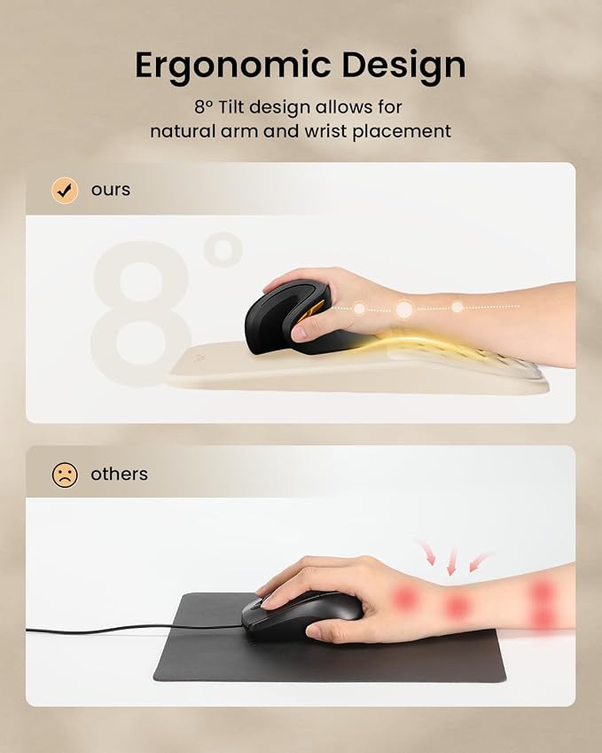ProtoArc MP50 Ergonomic Mouse Pad with Wrist Rest, MP50 Mousepad with Massage Design, Soft Memory Foam and Non-Slip PU Base for Pain Relief, Desk, Home, Office, 12x8 Inches, Beige (Mouse Not Included)