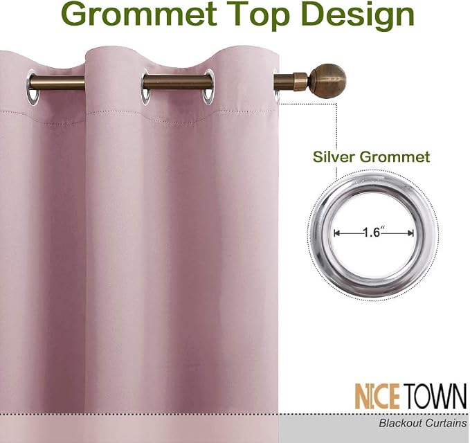 NICETOWN Room Darkening Curtain for Girl's Room Nursery Essential Thermal Insulated Solid Grommet Top Window Treatment Drape (Lavender Pink=Baby Pink, Sold Individually, 42 x 72 inch)