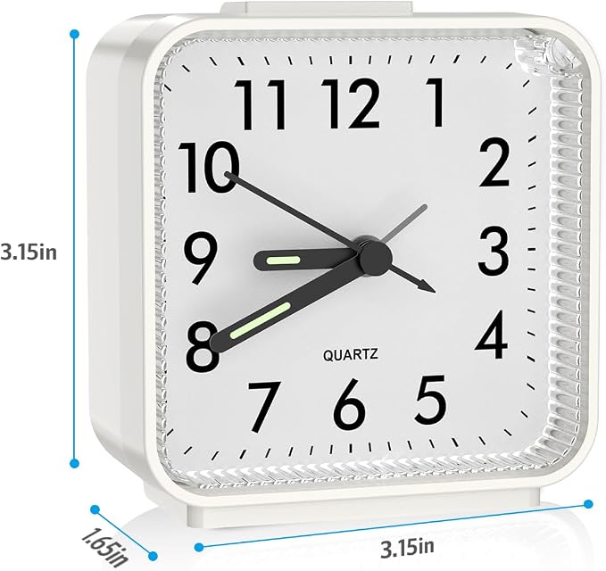 AMIR Analog Silent Non Ticking Small Clock, Travel Analog Alarm Clock | Snooze & Light, Ascending Beep Sounds, Battery Operated Loud Alarm Clock for Bedroom
