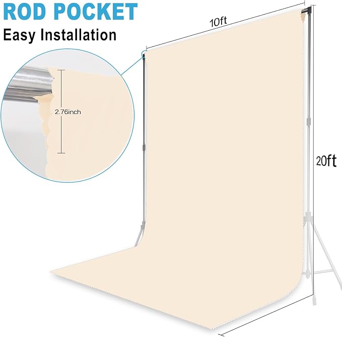 Cream Backdrop for Photoshoot Professional Photo Backdrop Background Curtain for Product Photography Portraits Wedding Party Live Streaming Video Recording 10X20 FT