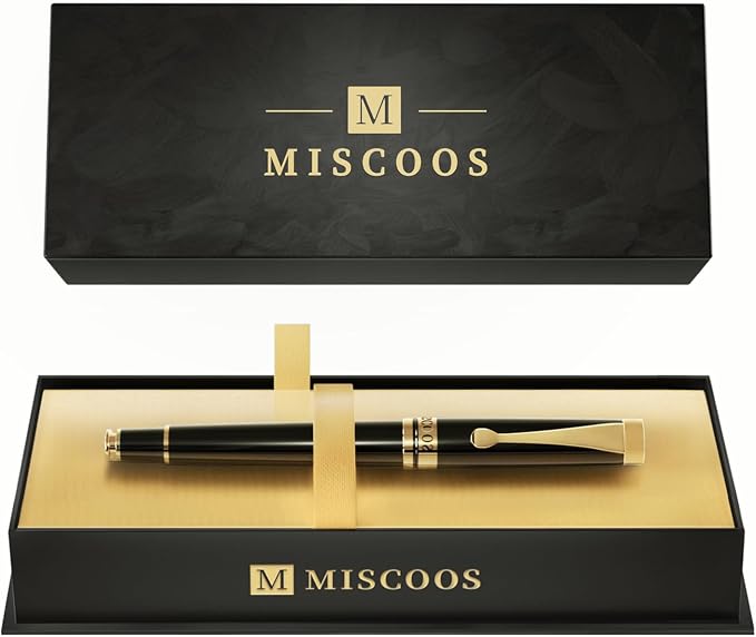 Luxury Rollerball Pens Smooth Writing Miscoos Nice Pens for Men & Women Gift Pen Set for Executive Office,Professional,Graduation Fancy Pens with 1 Black Ink Refills (Black2)