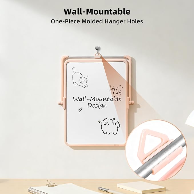 Colorful Dry Erase White Board 8.3x11in, Magnetic Desktop Board with Stand, 2 Markers (Eraser Head), 4 Magnets - Double-Sided Easel for Daily Planning, Memo, Office/Home/School (Pink)
