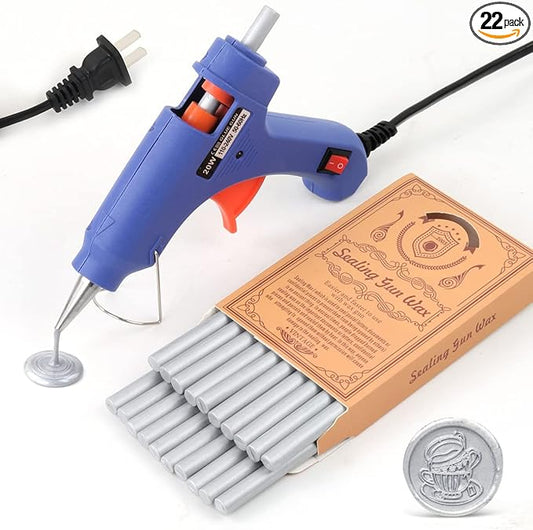 Wax Seal Kits, Wasole 20Pcs Silver Sealing Wax Sticks with 1 Pieces Glue Gun Set for Wax Seal Stamp, Great for Wedding Invitations, Birthday Cards, Envelopes, Gift Wrapping (Silver)
