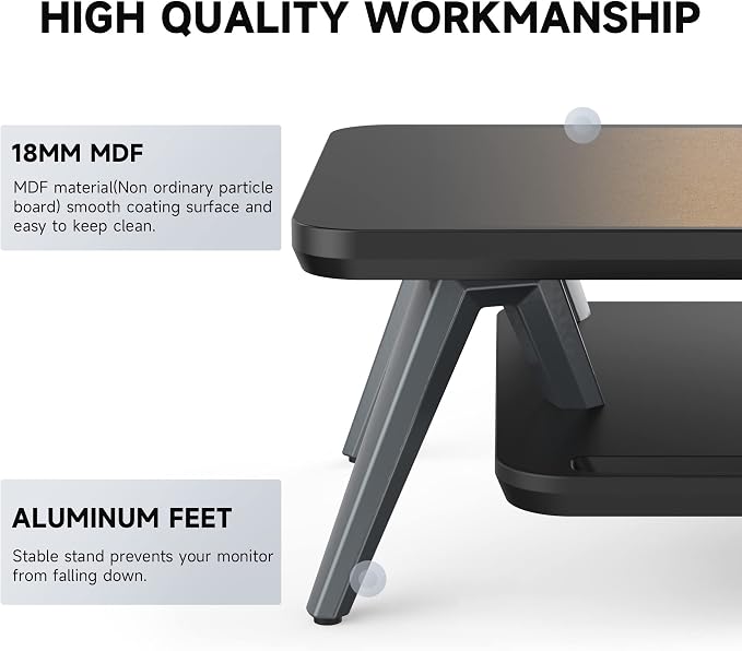 Fenge Dual Monitor Stand, Monitor Stands Riser for 2 monitors, 42.5 Inch Wood Desk Shelf with Storage Organizer and Cable Management for Office Desk Accessories | 42.5-Inch Wide, Sturdy Aluminum Legs, Built-In Phone & Tablet Slot, Desktop Organizer for...