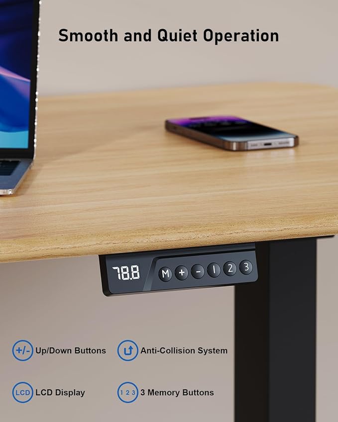 264 lbs Capacity Dual Motor Electric Height Adjustable Standing Desk Frame | Sit Stand up Desk Legs Base for 39.4” to 74.8” Desktop, Anti-Collision Function, Cable Tray, 2 Hooks, Black Frame Only