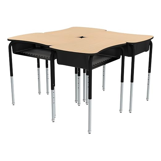 Bow Tie Adjustable Height Open Front Desk with Laminate Top -Oak Top, Black Book Box, Black Frame (2-Pack)