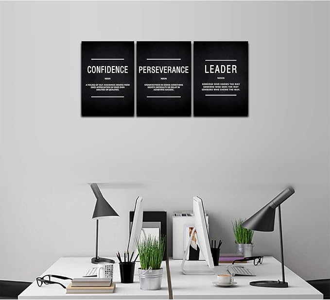 HUADO Motivational Canvas Wall Art, Leader Confidence Perseverance Office Wall Decor Framed Inspirational Prints Quotes for Office Wall Art Gallery-Wrapped Canvas Art 3 Piece