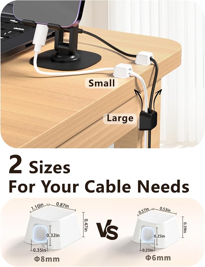 Viaky 8 PCS Magnetic Cable Holder, Magnetic Cable Clips,Charger Cord Holders for USB Type-C Earphone Wires, Multipurpose Cable Management Cord Organizer for Desk Nightstand Car Office(White)