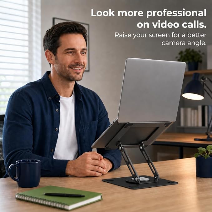Uncaged Ergonomics Swivel Laptop Stand for Desk, Adjustable Computer iPad Stand for Desk w/ 360 Rotation, Portable Laptop Holder for Home Office Ergonomic Supplies (Black)