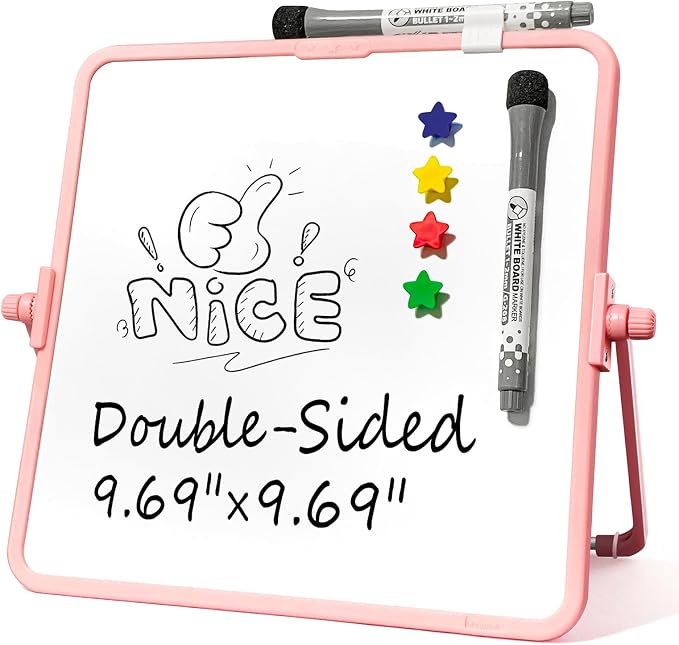 Colorful Dry Erase White Board 9.7x9.7in, Magnetic Desktop Board with Stand, 2 Markers (Eraser Head), 4 Magnets - Double-Sided Easel for Daily Planning, Memo, Office/Home/School (Orange)