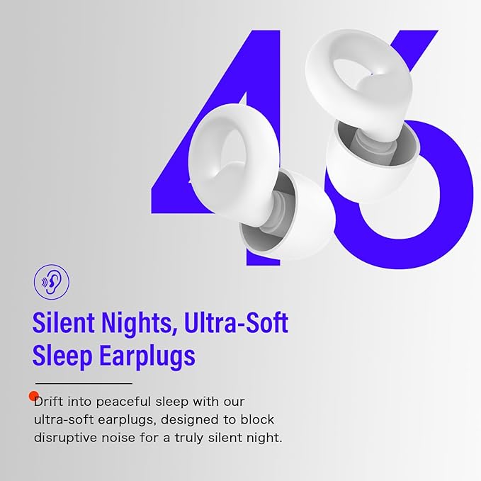 Ear Plugs for Sleeping Noise Cancelling, Reusable 35-46dB Noise Reduction Earplugs with 7 Silicone Ear Tips & Carry Case, Comfortable Hearing Protection for Sleep, Work, Study, Travel & Concerts White