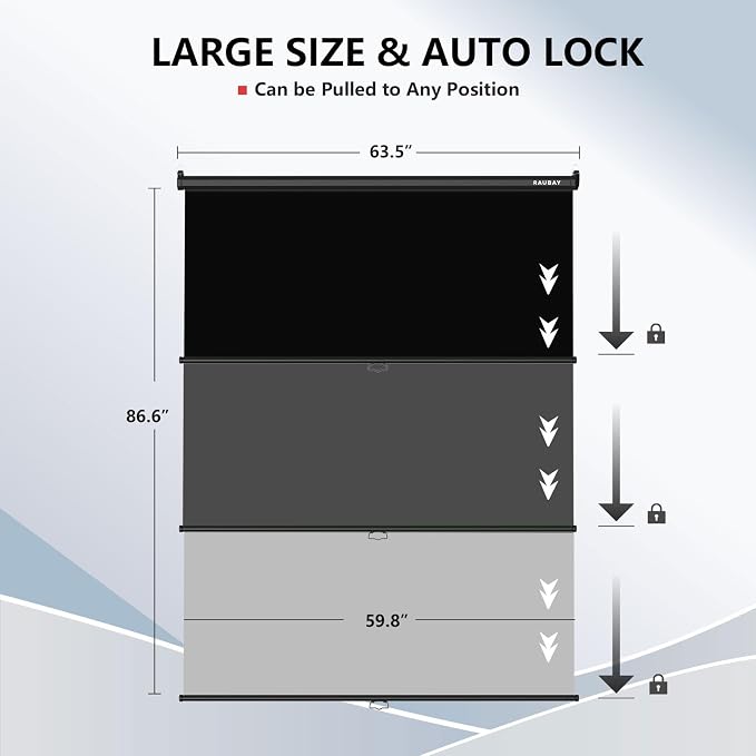 RAUBAY Retractable Pull Down Black Screen Backdrop - 59.8" x 86.6" Collapsible Wall-Mount Background for Professional Video Production, Photography, TikTok and Video Conferencing