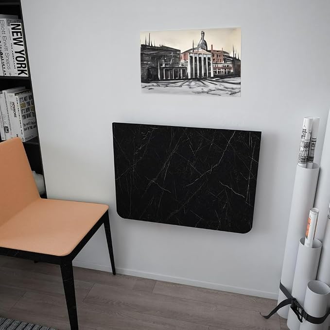 SUSSEXHOME Wall-Mounted Foldable Table - 28.3" x 17.7" Space-Saving Desk for Kitchen, Balcony, or Office (Marble Design)
