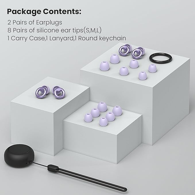 Ear Plugs for Sleeping,2 Pairs of Stylish Reusable Noise Reduction Earplugs with 8 Pairs Tips & case,Hearing Protection Earplugs for Concert,Travel,Work,Live Events - 25dB-30dB