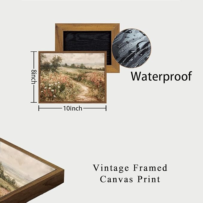 OIQArtOIQ Framed Canvas Wall Art,Vintage Decor,Landscape Nature Country Wildflower Paintings Cottagecore Pictures Modern Artwork Rustic Fall Flower Prints Farmhouse Office Living Room Bedroom Bathroom