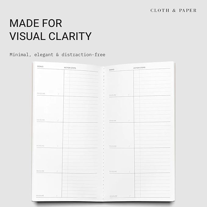 Cloth & Paper Travel Notebook | Goal Tracker – Ibiza | A5 Slim Goal Planner Notebook 4.3" x 8.3" | Goal Tracker for Planning, Progress Tracking, Productivity & Personal Goals – Soft Touch Cover