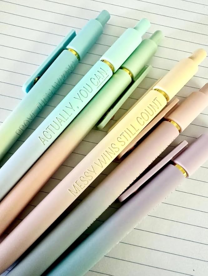 6-Pen Set | Motivational Mantras Soft-Touch Engraved Gel Pens｜Words of Empowerment Uplifting Affirmation for Her Graduation Birthday｜Office Supplies (Gold Ombre)