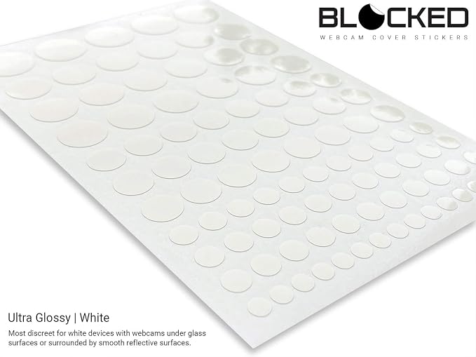 Blocked Original Vinyl Webcam Cover Stickers | Restickable & Stackable Privacy Covers | for All Camera-endable Devices | 5-Sizes | 95 White (Ultra Glossy)